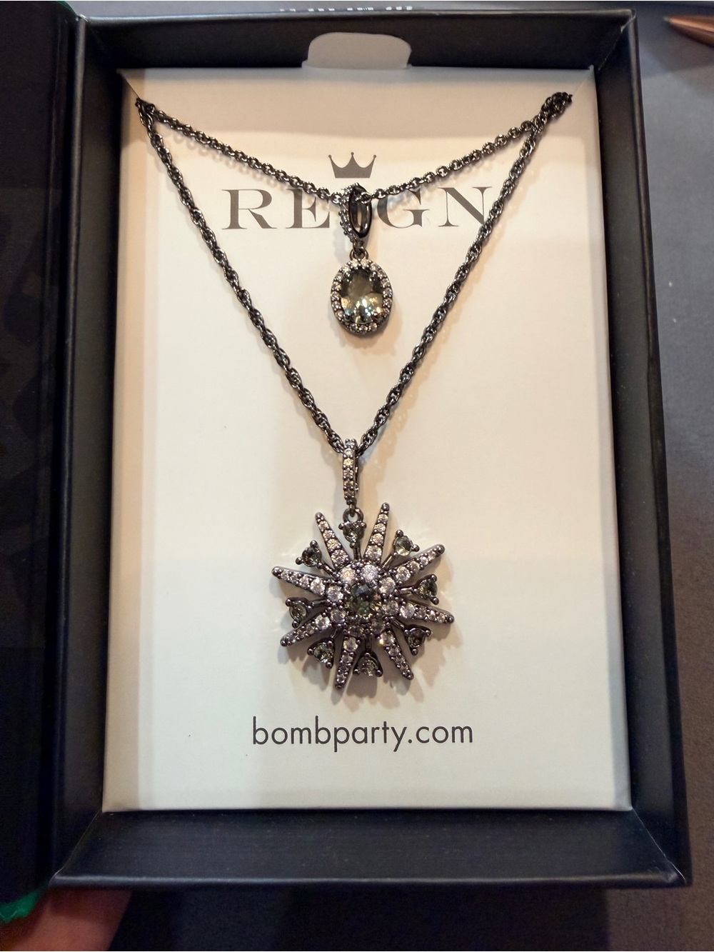 Bomb Party - Gunmetal Starburst Double Pendant Necklace with Smoky Crystals